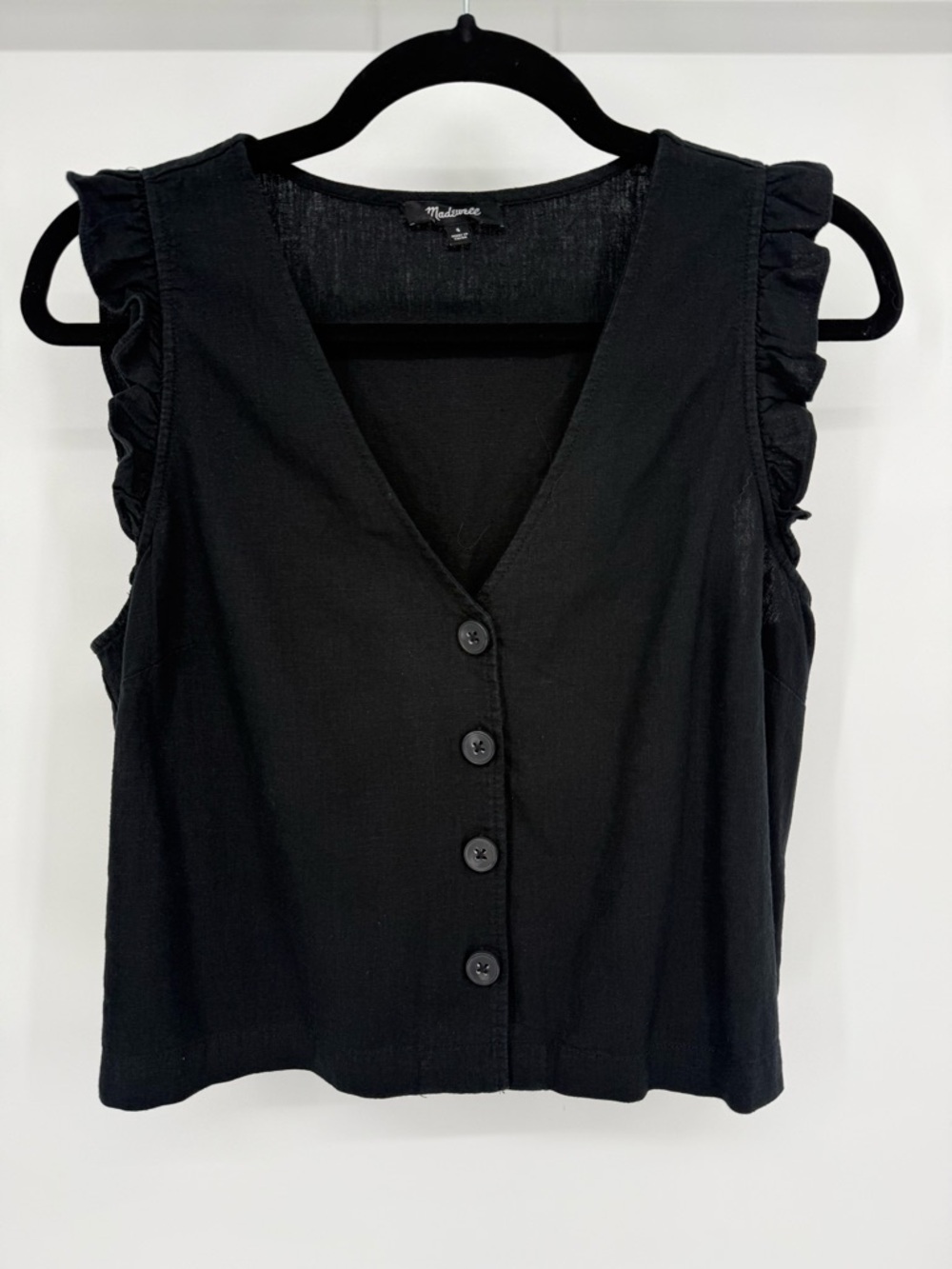 Madewell Button Front Tank Ruffle Sleeve Lightweight Minimalist Boho Summer Top